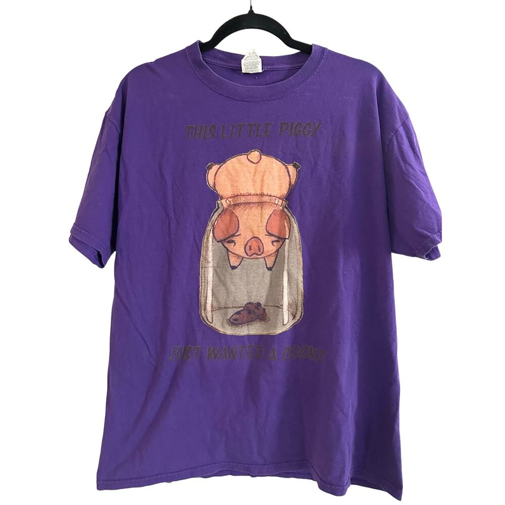 Vintage 90s Funny Purple Pig Stuck In Cookie Jar Tee T-Shirt - Unisex Sz Large